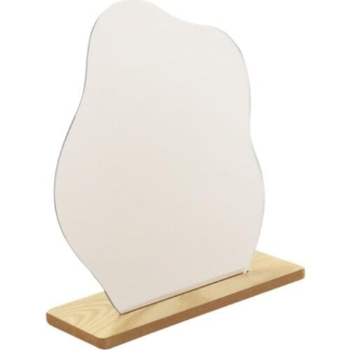 E56C Cloud-shaped Irregular Glass Table Makeup Mirror with Beech Wood Base Creative
