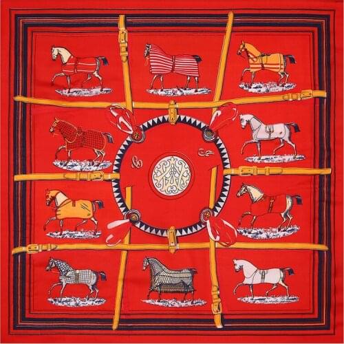 53cm Classic Lattice Horse Silk Scarf 2021 Fashion Women Square Scarves Bandanna Headband Neck Tie Band Professional Neckerchief