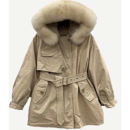 Zipper womens ordinary slim-fit hooded thick warm long-sleeved hooded fox fur collar