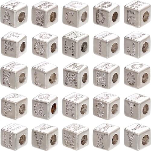ZHUKOU 2020 silver color 8x8mm square A-Z letter beads for DIY handmade bracelet earring jewelry accessories making model:VZ246A