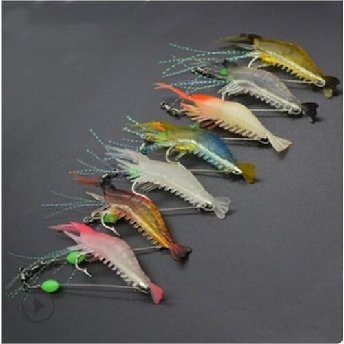 1pcs/lot Simulation Shrimp Soft Lure 8cm/5g Fishing Lure Artificial Bait With Glow Hook Swivels Luminous Pesca Sabiki Rigs