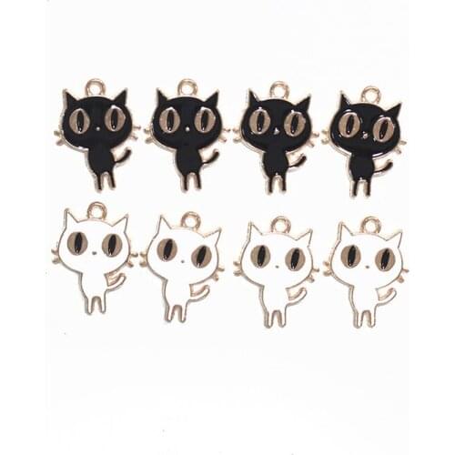 10pcs 14*19mm Oil Drop Alloy White Black Big Eyes Cute Cat Charms DIY Making Earrings Necklace Jewelry Accessories
