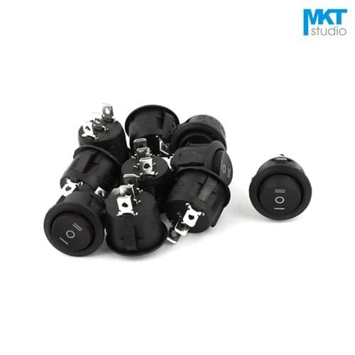 10Pcs Black 3 Pins 3 Positions SPDT Cylindrical Circular Miniature Electrical Boat Rocker Switch