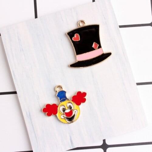 10pcs DIY Zinc Alloy Metal Enamel Clown Charms Fashion Magic Hat Wizard Cap Pendants For Bracelet Jewelry Making