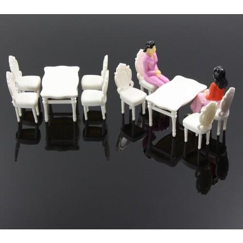 2 Sets White Square Dining Table Chair Settee Railway Model 1:20 1:25 G Scale ZY03 model building kit railway modeling