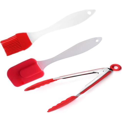 3pcs/Set Tong&Oil Brush&Silicone Spatula Cookware Utensils Food Grade Cooking Clamp Kitchen Home Salad Serving BBQ Tool Scraper