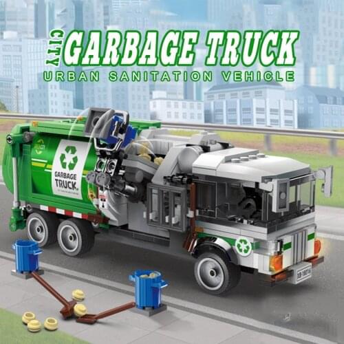 550Pcs City Series Garbage Truck Sanitation Vehicle Building Blocks Cleaning Car Model With Figure Bricks Technical Toys Gifts