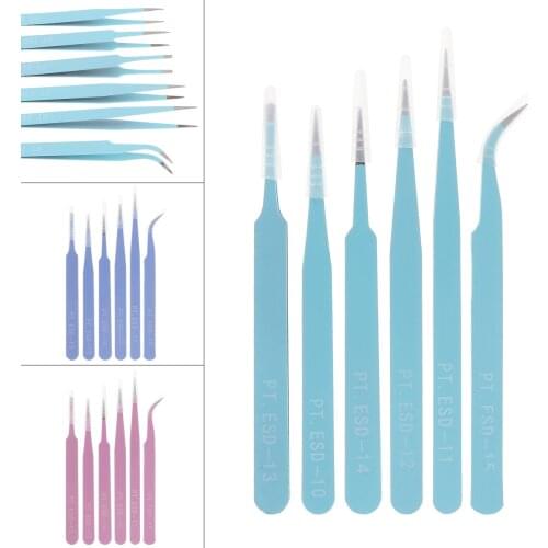 6pcs Precision Tweezers Set 116mm-133mm Anti Static Stainless Steel Tweezers for Craft Jewelry Electronics Phone Repair Tool