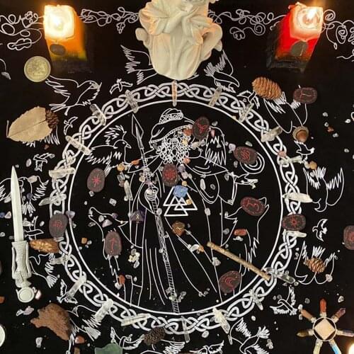 74*60CM Odin Blessing Rituals Tarot Tablecloth Divination Tarot Card Pad Pendulum Magic Runes Tarot Altar Table Cloth