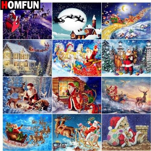 HOMFUN 5D DIY Full Diamond Embroidery "Christmas elk cat Santa" Diamond Painting Cross Stitch Rhinestone Home Decoration