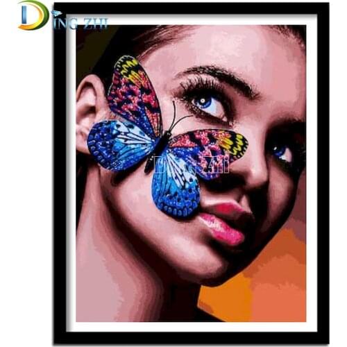 Diamond Embroidery Butterfly, European Woman Cross Stitch Diy Diamond Painting Sale Sexy Portrait Picture Mosaic Art Beaded Gift