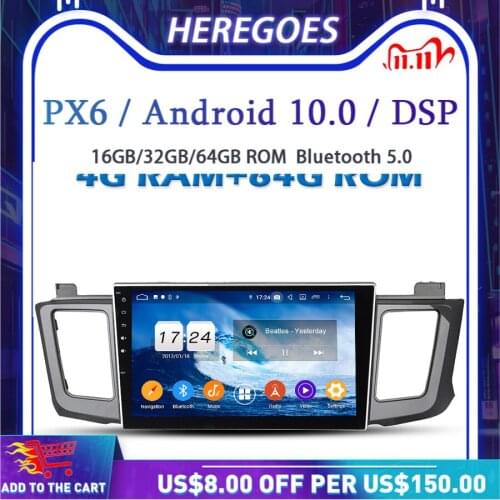 PX6 DSP IPS Android 10.0 4GB+64GB Car DVD Player Wifi Bluetooth 5.0 RDS RADIO GPS Map For Toyota RAV4 RAV 4 2012 2013 2014 2015