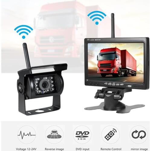 Car Monitor Camera 7" LCD Monitor Backup Waterproof Rear View Kit + Wide Angle Camera Night Vision Parking for Truck RV Trailer