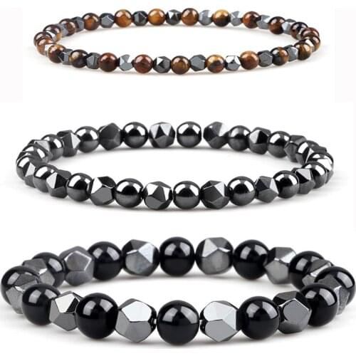3 Sizes 8/6/4mm Lava Stone Bracelet Elastic Rope Round Beaded Bracelets&Bangles For Men/Women Adjustable Hematite Jewelry Gift