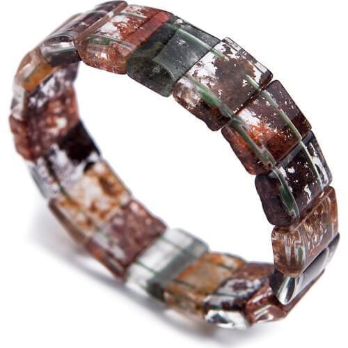 Genuine Natural Colorful Phantom Quartz Bangle Bracelets For Women Female Crystal Rectangle Bead Stretch Bracelets