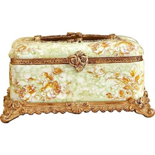 European Style Pumping Box Luxury Resin Tissue Box Fashion and Elegant Retro Home Living Room Desktop Tissue Napkin Holder