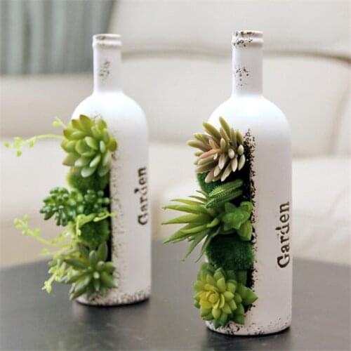 Simulation Succulent Decoration Wine Bottle Green Plant 2 Color Potted Bonsai Home Decoration Fake Flower Nordic Table Decor