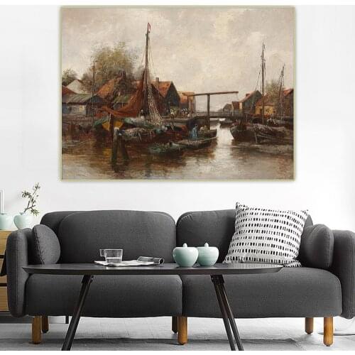 Adolf Kaufmann《In the Harbor》Canvas Oil Painting Art Aesthetic Poster Picture Wall Hanging Decor Home Living Room Decoration