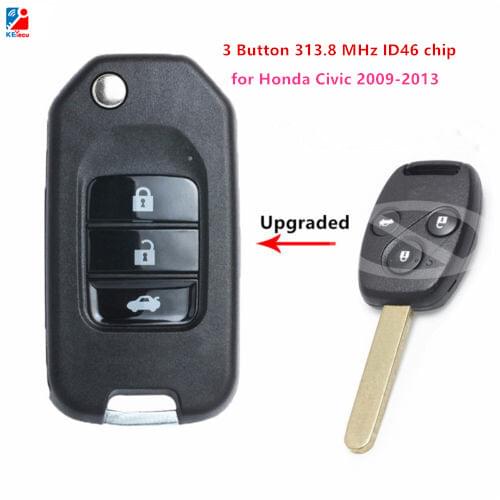 Keyecu Replacement Upgraded Flip Remote Car Key Fob 3 Button 313.8 MHz ID46 Chip for Honda Civic 2009 2010 2011 2012 2013