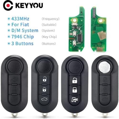 KEYYOU Car Flip Smart Remote Key Marelli / Delphi BSI System For Fiat 500L Ducato Citroen Jumper Peugeot Boxer 433MHz PCF7946