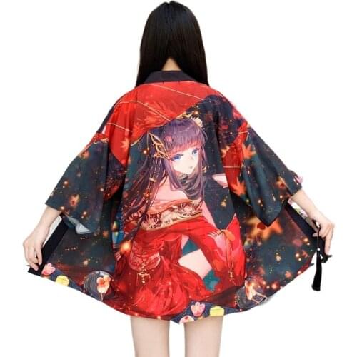 Kimono Women Japanese Clothes Haori Yukata Asian Clothes Summer Ulzzang Harajuku Shirt Women Blouse Female Geisha Costume V2087