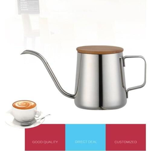 Stainless Steel Coffee Pots Long Narrow Spout Gooseneck Kettle Coffee Tea Pot Wood Lid Drip Cup Coffee Maker Kitchen Tools