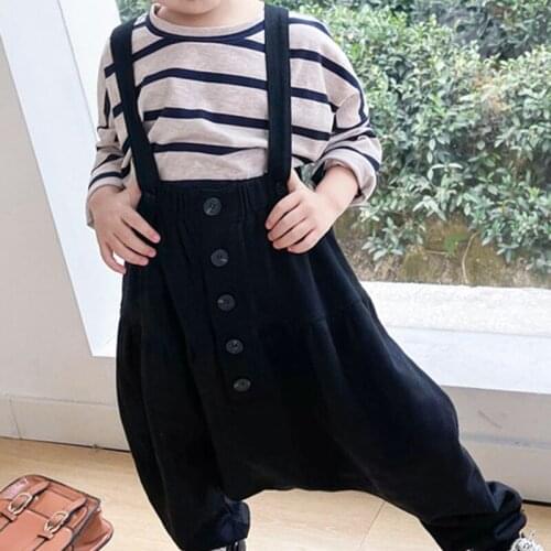 Spring Autumn Childrens Clothes Set Fashion Striped T-shirt + Single-breasted Knit Cross-Pants Bib 2Pcs Korean Girl Clothes Set