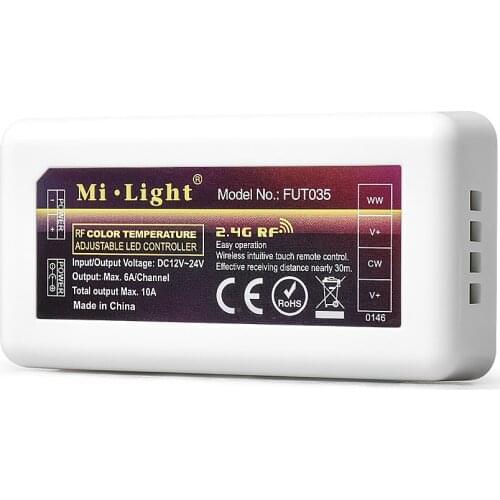 FUT035 2.4GHz Dual White Led Controller 4 Zone Wireless Dimmer For CCT Led Strip Color And Brightness Adjustable
