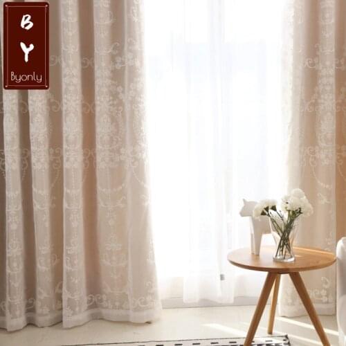 Flower Window Flower Stitching Lace Curtains for Living Room Modern Minimalist Linen Curtains for Bedroom Girls Curtain