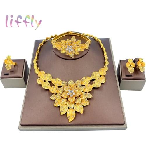 Liffly Bridal Dubai Jewelry Sets Nigerian Wedding Fashion Gold Necklace for Women African Woman Costume Jewelry Set Wholesale