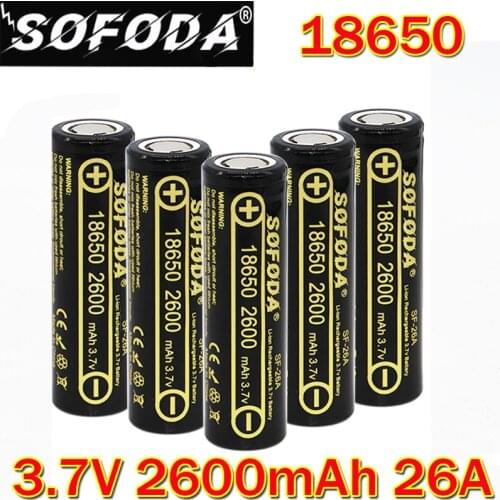 SOFODA SF-26A 18650 Rechargeable li-ion battery 3.7V 2600mAh Battery can keep,Max 20A,35A discharge High discharge