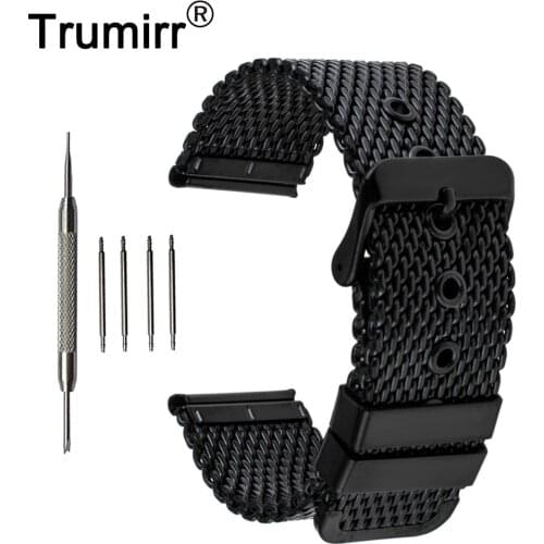 20mm Milanese Watch Band + Tool for Pebble Time Round 20mm Stainless Steel Watchband Strap Wrist Belt Bracelet Black Silver