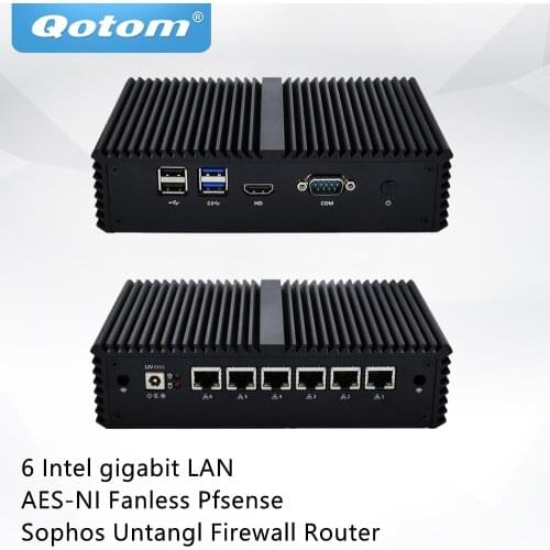 QOTOM Mini PC Q555G6 Q575G6 with 7th Core i5-7200U/i7-7500U 6 Gigabit NICs, COM, Fanless Pfsense Sophos Untangl Firewall Router
