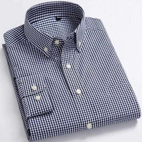 Mens Checked Plaid Casual Shirt Standard-Fit Long-Sleeve Micro-Check Shirts Patch Pocket Thin Soft 100% Cotton White/red Lines