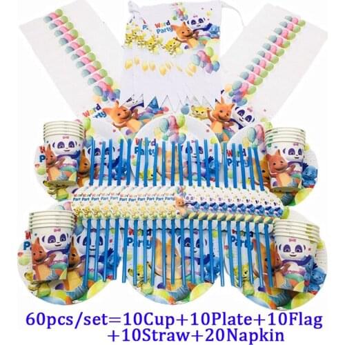 Cartoon Word Party Decorations Supplies Paper Tableware Plates Cup Napkin Flag Kids Word Party Birthday Theme Party Supply Set