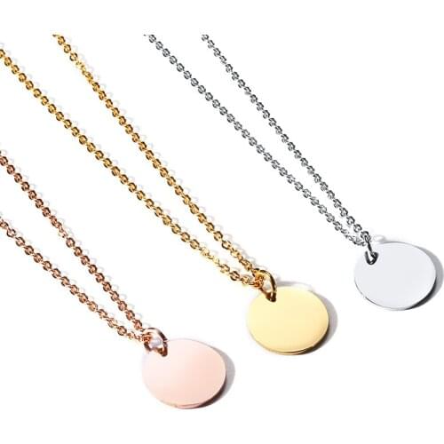 Stainless Steel Love Round Coin Pendant Necklaces Rose Gold Color clavicle Chain Necklace for Women Men Charm Gifts