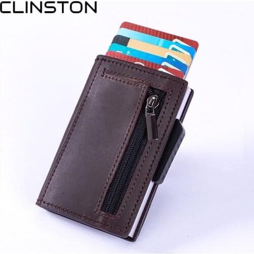 2021 New RFID Crazy Horse Skin Mens Card Holder Retro wallet Simple Aluminum Alloy Card Box Zipper Coin Purse popular