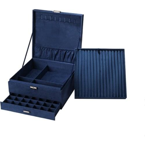 2021 New Color 3 Layers Large Space Velvet Jewelry Box Hot Selling