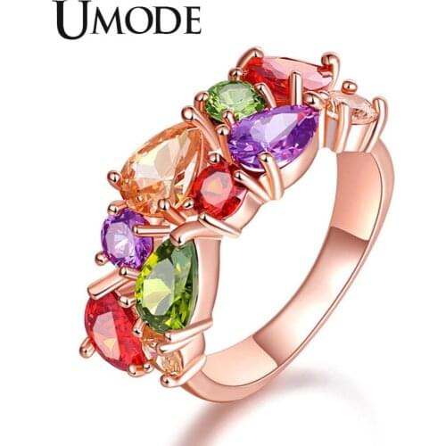 UMODE New Fashion Colorful Zircon Ring for Women Bohemia Cubic Zirconia Rings Water Drop Anillo Mujer Moda Fashions AUR0441