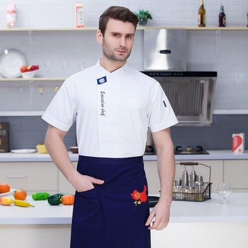 Chef Clothes Men Short Sleeves Thin Master Cook Uniform Breathable Kitchen Restaurant Caterer Plus Size Work Wear Overalls H2076