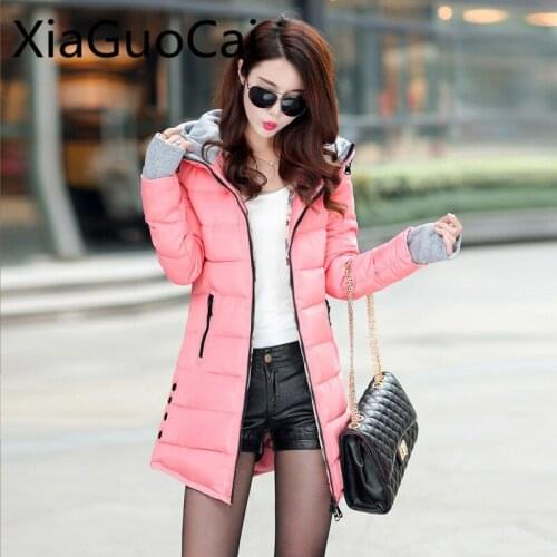 Wholesale Winter New Style Womens Parkas Wear Down Cotton Coats Warm Cotton Padded Jackets Hat and Gloves Clothing