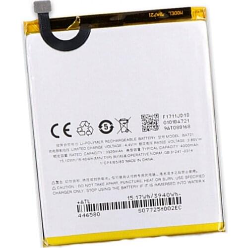 Original BA721 battery 4000mah 3.85v 15.4wh for Meizu meilan note 6 M6 Note batteries