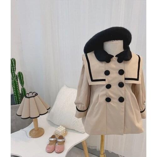 Autumn Preppy Style Childrens Long Sleeve Lapel Collar Trench Windbreaker Girls Outerwear Coats Kids Clothes casaco infantil