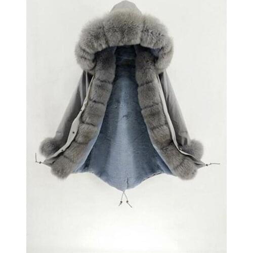 2020 new fashion women coat natural fox fur collar faux Fur Liner real fur coat Long winter jacket