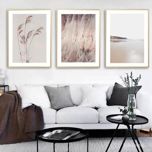 Perfectmint Posters Simple Reed Poster Wall Art Nordic Seascape Canvas Painting Wall Pictures for Living Room Home Decor