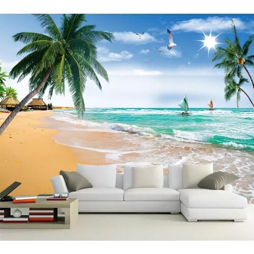 Beach 3d Art Tapestry Wall Hanging Palm Tree Ocean Landscape Dorm Boho Home Room Decoration Wall Blanket Decor Bohemian Curtains