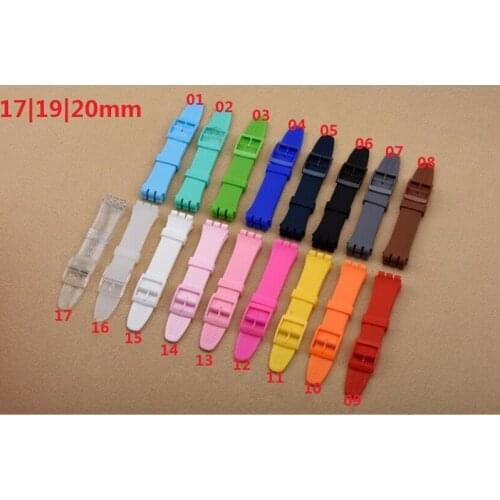 1PCS High Quality 17mm 19mm 20mm Silicone Rubber Watchband For Swatch Colorful Rubber strap plastic buckle 17 colors-RB115