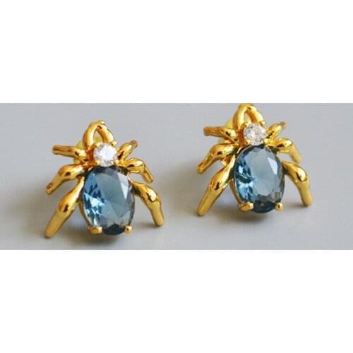 Luxury royal blue glass crystal zircon Stud Earrings for Women fashion Jewelry Gift flash drill spider shape funny