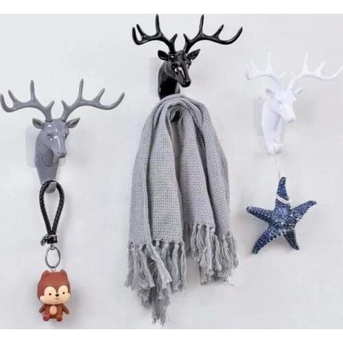 Self-adhesive Door Hangers Hooks Wall Hook Hanging on Deer Head Vintage for Hanging Clothes Scarf Key Horns Hanger Wall Decor