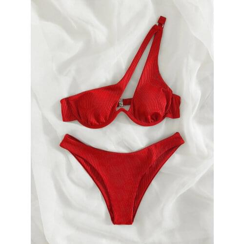 Sexy Bikinis Swimsuits Cut Out Womens Swimwear 2021 One Shoulder Biquini High Cut Bathing Suits Push Up Beach Bikini Set